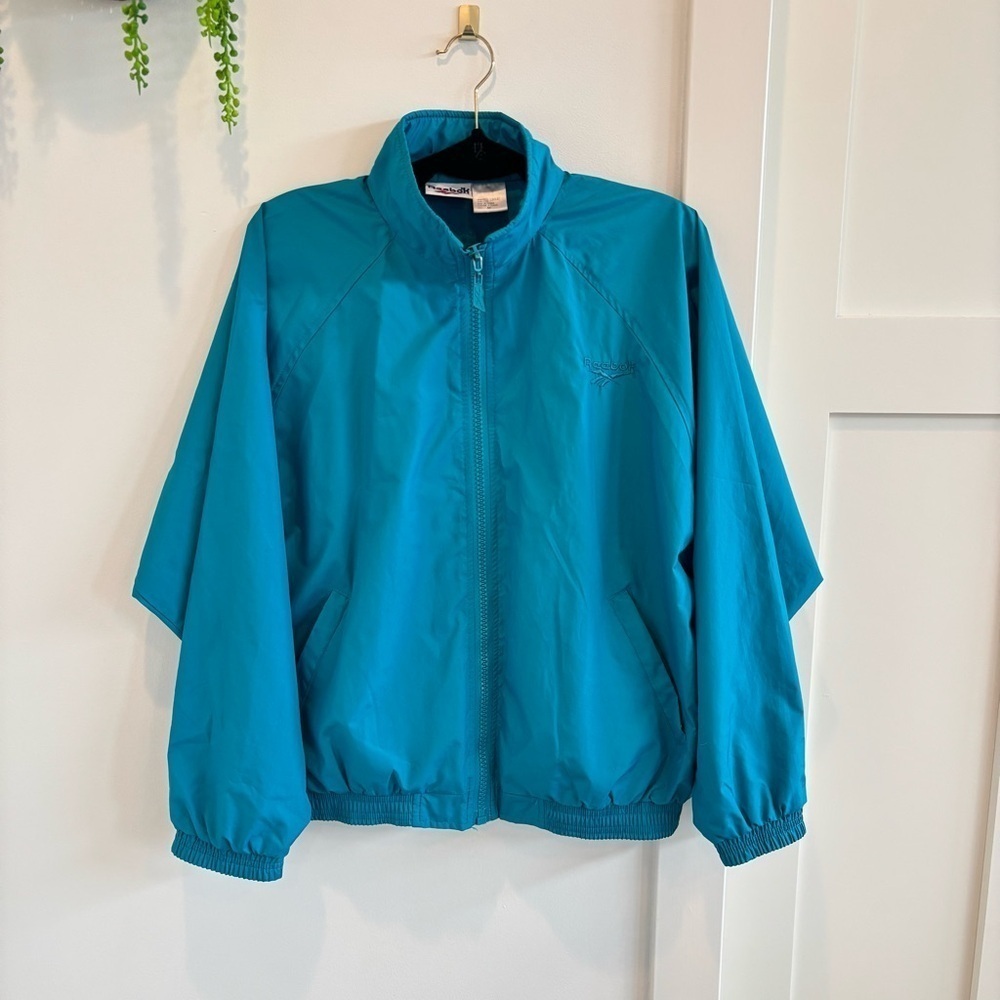 Reebok Vintage Y2K 90's Teal Zi Up Raincoat Windbreaker Jacket Size M Unisex